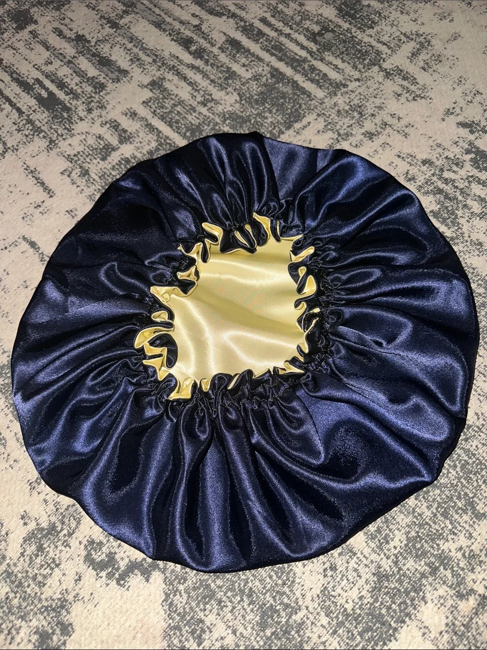 Reversible Satin Sleep Bonnet in Navy and yellow